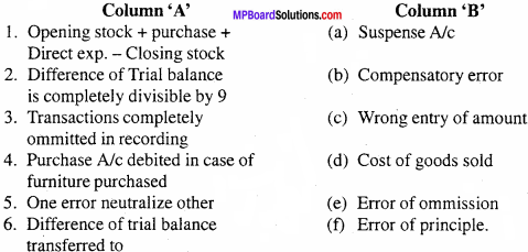 MP Board Class 11th Accountancy Important Questions Chapter 9 Trial Balance