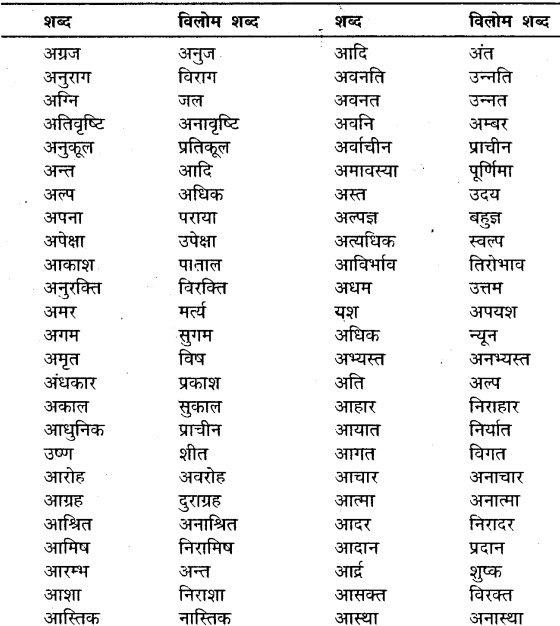 MP Board Class 11th General Hindi व्याकरण विलोम शब्द img-1