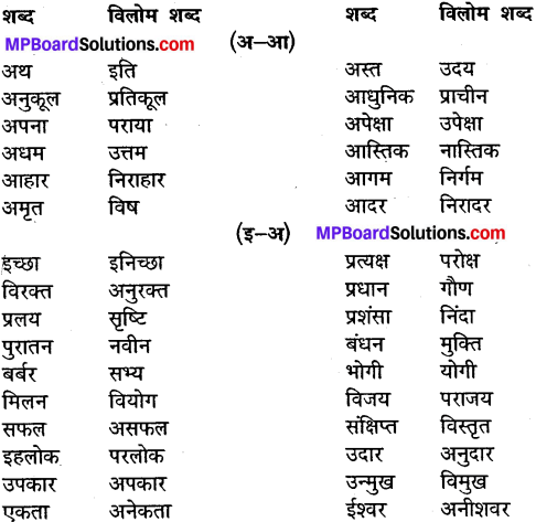 MP Board Class 9th General Hindi व्याकरण विलोम या विपरीतार्थी शब्द img 1