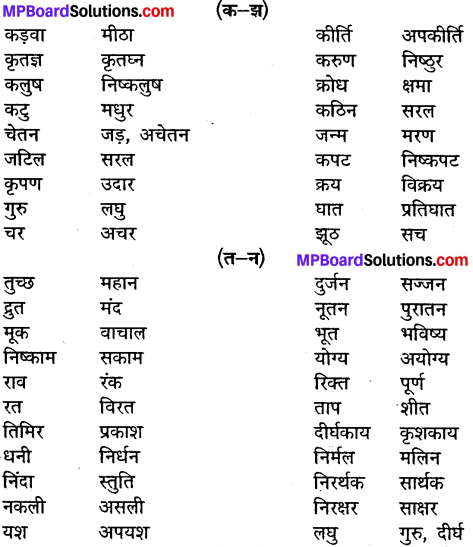 MP Board Class 9th General Hindi व्याकरण विलोम या विपरीतार्थी शब्द img 3