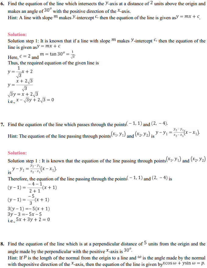 MP Board Class 11th Maths Solutions Chapter 10 Straight Lines 10.2 3