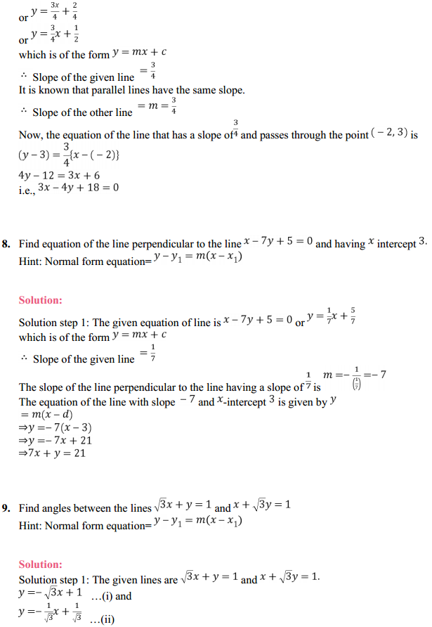 MP Board Class 11th Maths Solutions Chapter 10 Straight Lines 10.3 11