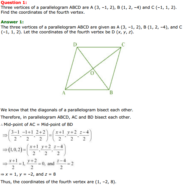 MP Board Class 11th Maths Solutions Chapter 12 Introduction to three Dimensional Geometry Miscellaneous Exercise 1