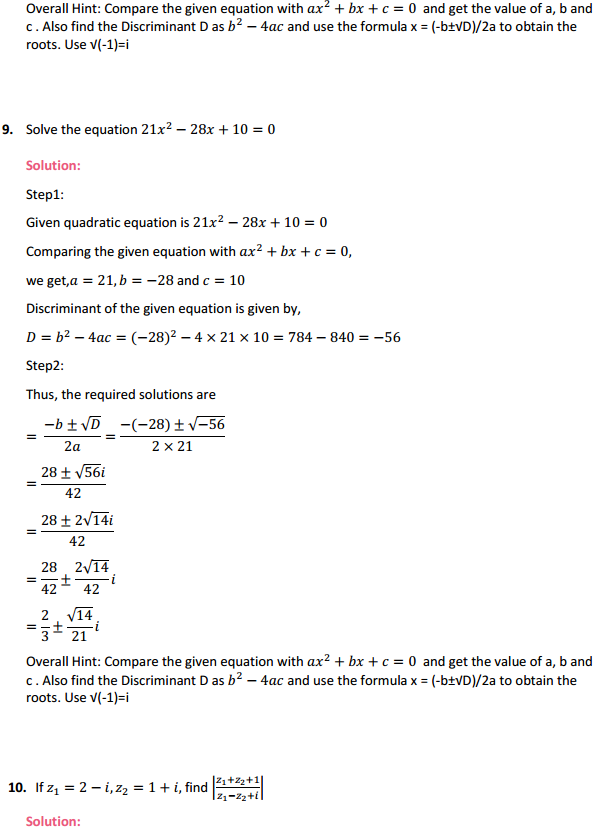 MP Board Class 11th Maths Solutions Chapter 5 Complex Numbers and Quadratic Equations Miscellaneous Exercise 9