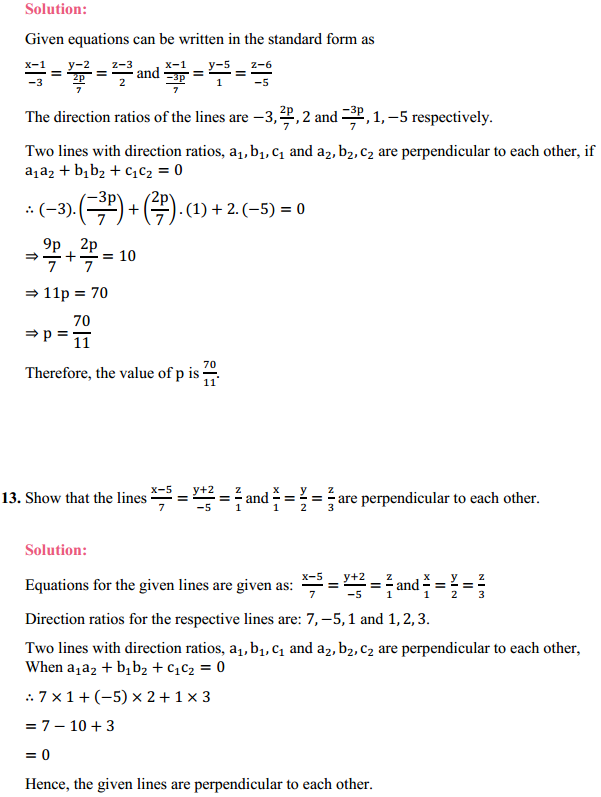 MP Board Class 12th Maths Solutions Chapter 11 Three Dimensional Geometry Ex 11.2 11