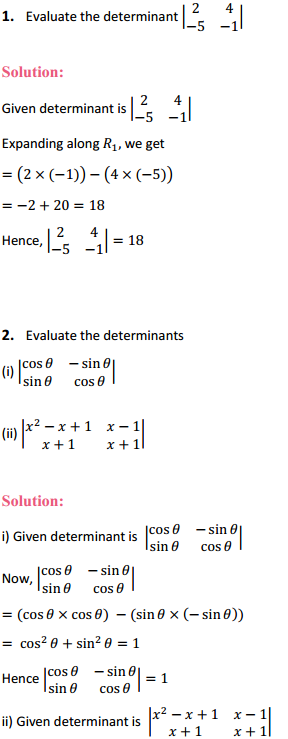MP Board Class 12th Maths Solutions Chapter 4 Determinants Ex 4.1 1