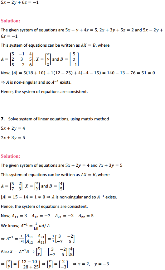 MP Board Class 12th Maths Solutions Chapter 4 Determinants Ex 4.6 5
