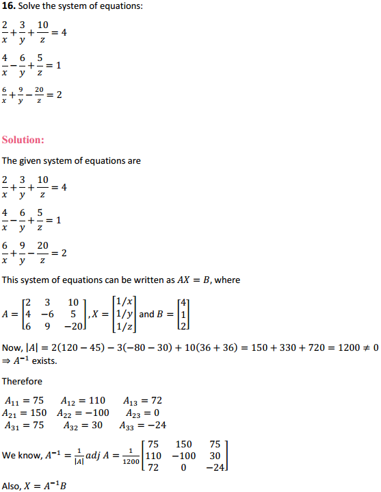 MP Board Class 12th Maths Solutions Chapter 4 Determinants Miscellaneous Exercise 16