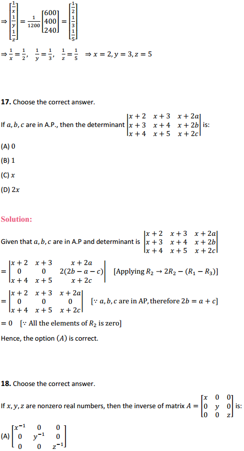 MP Board Class 12th Maths Solutions Chapter 4 Determinants Miscellaneous Exercise 18