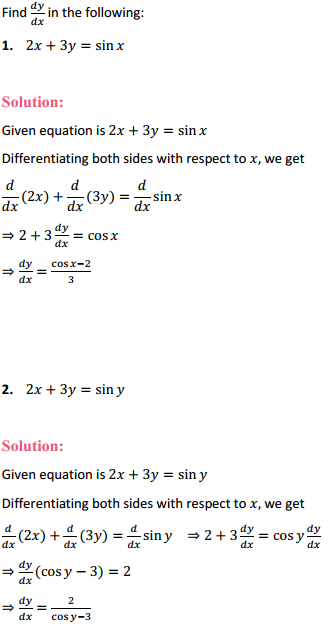 MP Board Class 12th Maths Solutions Chapter 5 Continuity and Differentiability Ex 5.3 1