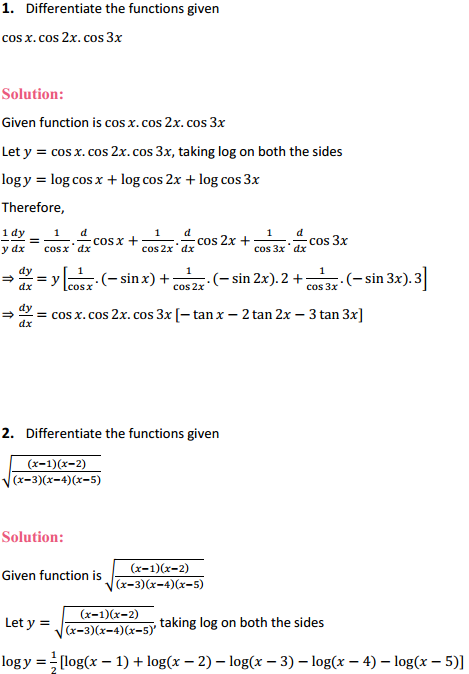 MP Board Class 12th Maths Solutions Chapter 5 Continuity and Differentiability Ex 5.5 1