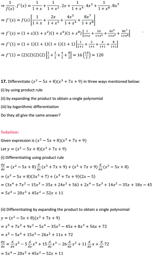 MP Board Class 12th Maths Solutions Chapter 5 Continuity and Differentiability Ex 5.5 18
