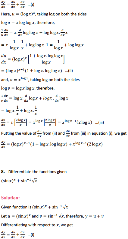 MP Board Class 12th Maths Solutions Chapter 5 Continuity and Differentiability Ex 5.5 7