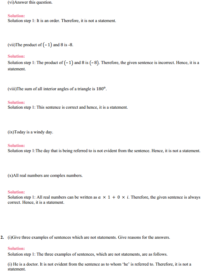 NCERT Solutions for Class 11 Maths Chapter 14 Mathematical Reasoning Ex 14.1 2